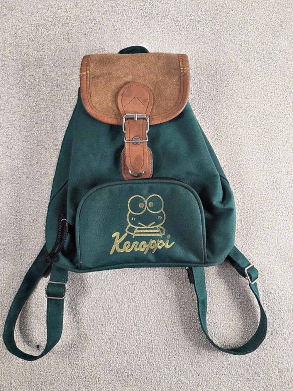 Vintage Sanrio Keroppi Canvas Leather Mini Backpack Convertible Sling Bag Green